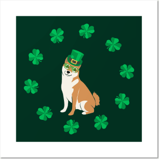 Saint Patrick's Day with Shiba Inu and Cloverleaf Posters and Art